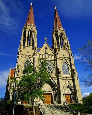 Next on this site: a new cathedral. To make this happen, we must be willing to sacrifice for love of Jesus and His Church. This is stunning St Helena's Cathedral in Helena, Montana, which was Bishop Morlino's see before he came to Madison. St Helena was the mother of the emperor Constantine and is credited with finding the True Cross on which Our Lord was crucified in Jerusalem, and preserving it. Bishop Morlino blessed us with a relic of the True Cross following the blessing of the Stations.
