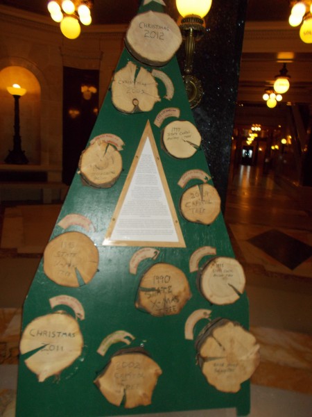 A display reveals this was not true every year! A display reveals that last year Governor Walker broke the trend of labeling what is obviously a Christmas Tree a "Holiday Tree." A news story from last year reveals this "Holiday Tree" nonsense had been going on for 25 years.