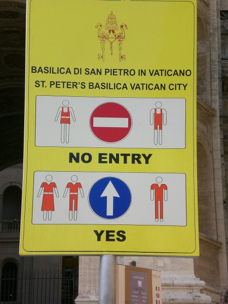 The latest edition of the Vatican Dress Code Sign.