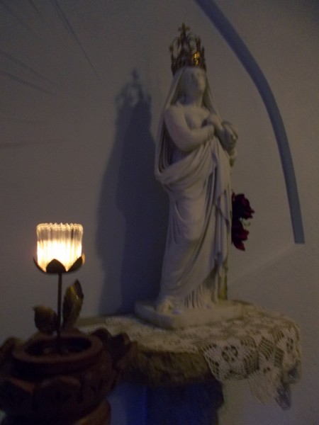 And this statue is a very fine marble carving of Our Lady of Sorrows that was sent to Father Mazzuchelli by the famous French Dominican preacher Lacordaire, is in the reliquary chapel at Sinsinawa. (obviously, not a good photo. Sorry.)