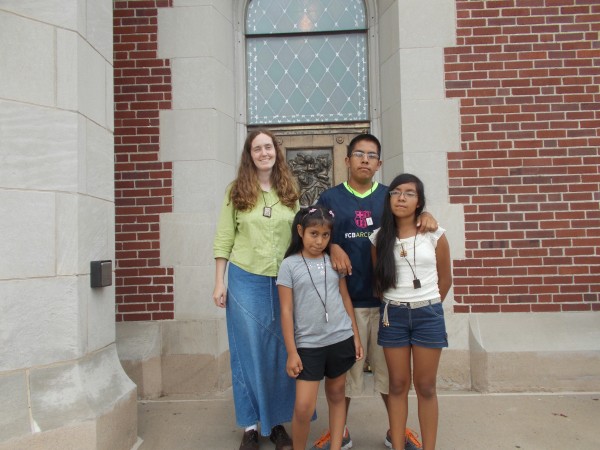 Here are the kids and myself, with our scapulars in front of the Saint John of the Cross bronze doors of the upper Basilica Church. I was clothed with the scapular by the Carmelites some years ago and wear it always with strong devotion to Carmelite spirituality and the love of Our Lady. We had a great day of spiritual learning and growing and climbing! Maria del Carmen, Mamacita, continue to be a help to us!