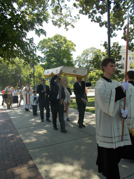 2012 Madison Corpus Christi Procession along the sidewalk on the east side of the Capitol building