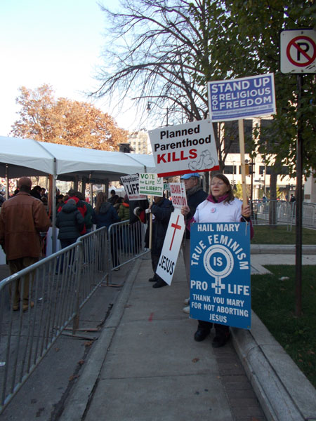 Nov 5 2012 Pro-life and religious freedom protest against Obama in Madison, WI