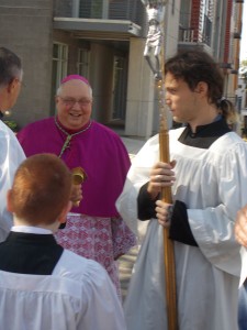 Bp Morlino at the blessing of the Stations of the Cross on the Cathedral site
