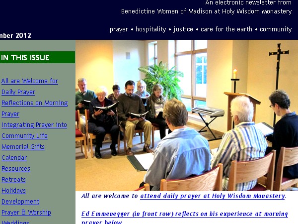 Screengrab of the Holy Wisdom Monastery Newsletter, November 2012